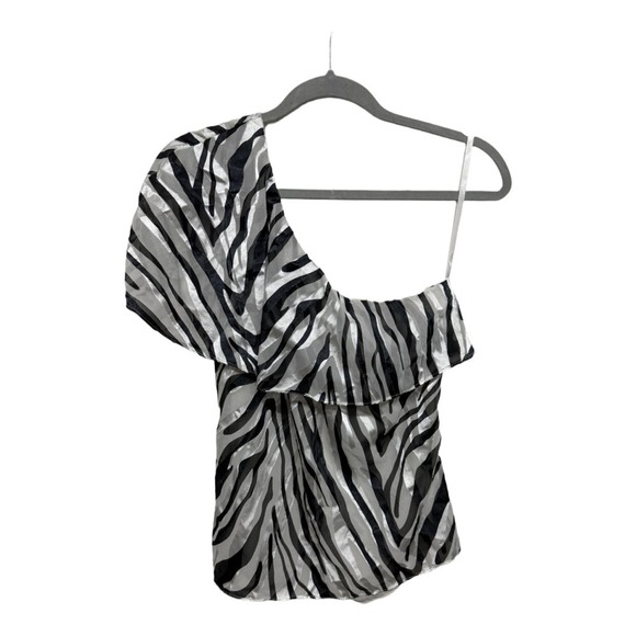 White House Black Market Tops - White House Black Market One Shoulder Blouse Womens 4 Zebra Print Sleeveless Top